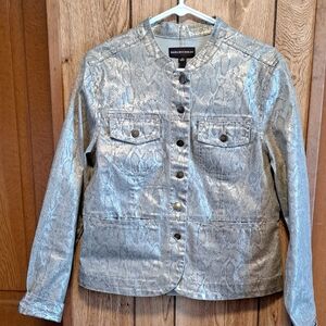 Dana Buchman Size 10 Metallic Gold/Brown Blazer Snakeskin Print